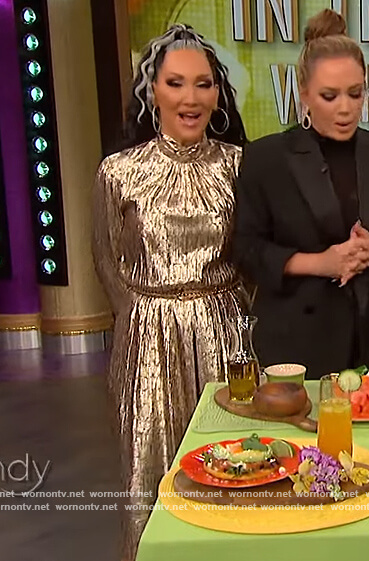 Michelle Visage's gold metallic jumpsuit on The Wendy Williams Show