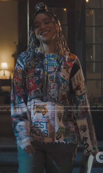 Mikaela's graffiti print sweater on Charmed
