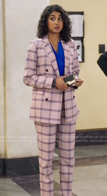Mikaela's pink checked suit on Mr Mayor