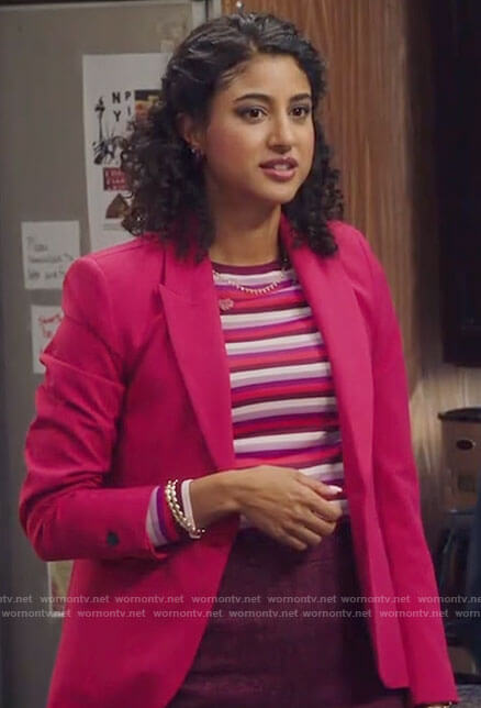 Mikaela's striped top and pink blazer on Mr Mayor