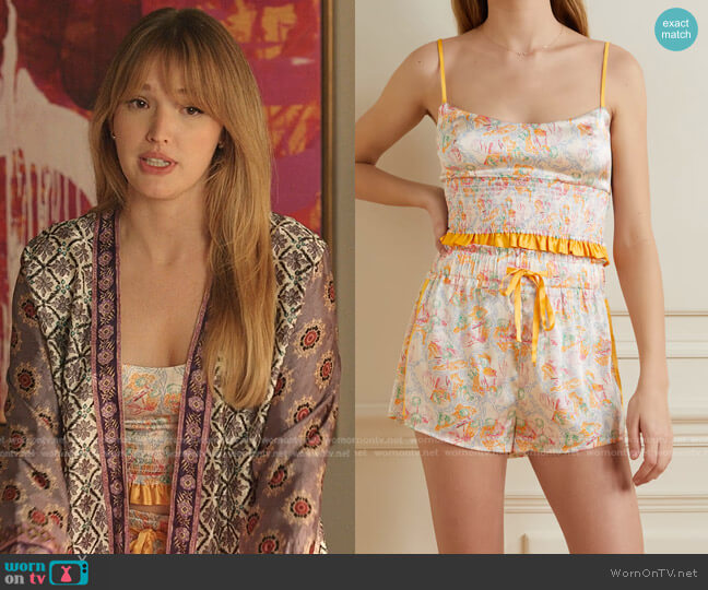 Lia Pajama Set by Morgan Lane worn by Kirby Anders (Maddison Brown) on Dynasty