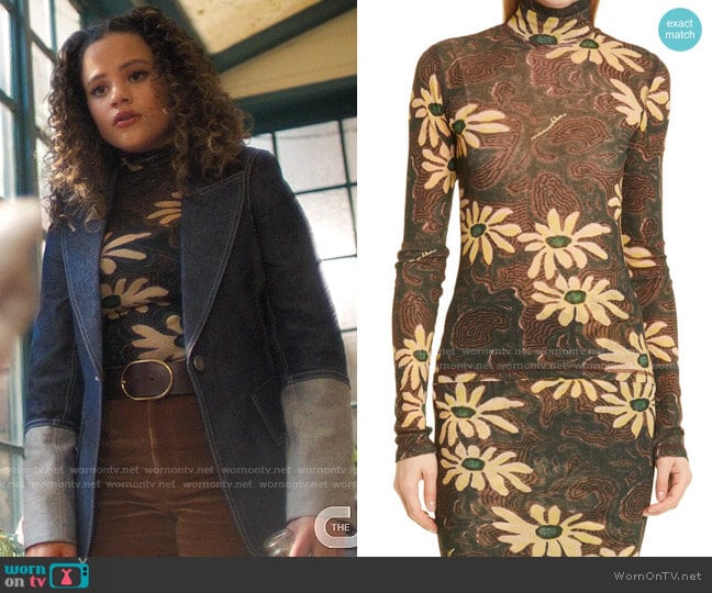 Nanushka Harri Top in Arte Povera Floral Black worn by Maggie Vera (Sarah Jeffery) on Charmed