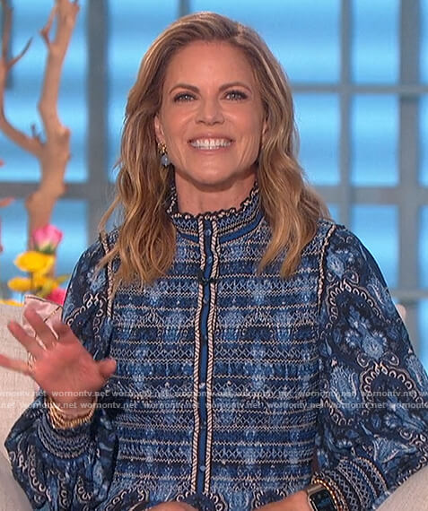 Natalie's blue floral embroidered dress on The Talk