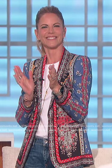 Natalie's blue mixed print blazer on The Talk