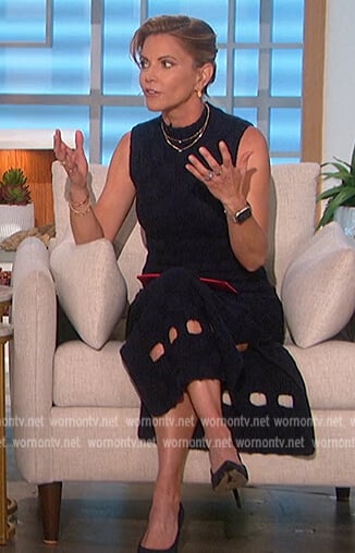 Natalie’s navy sleeveless check dress on The Talk