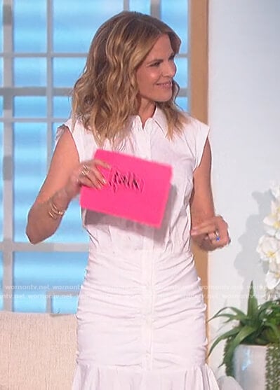 Natalie’s white ruched shirtdress on The Talk