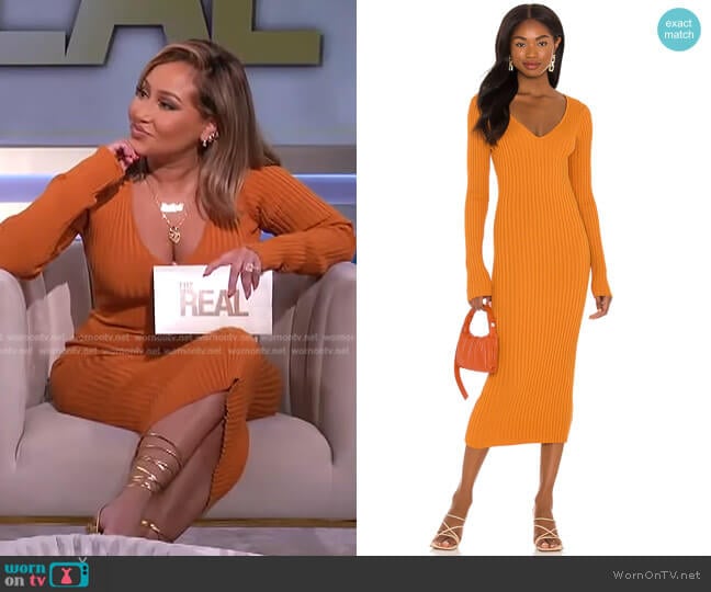 Bekah Deep V Midi Dress by NBD worn by Adrienne Houghton  on The Real