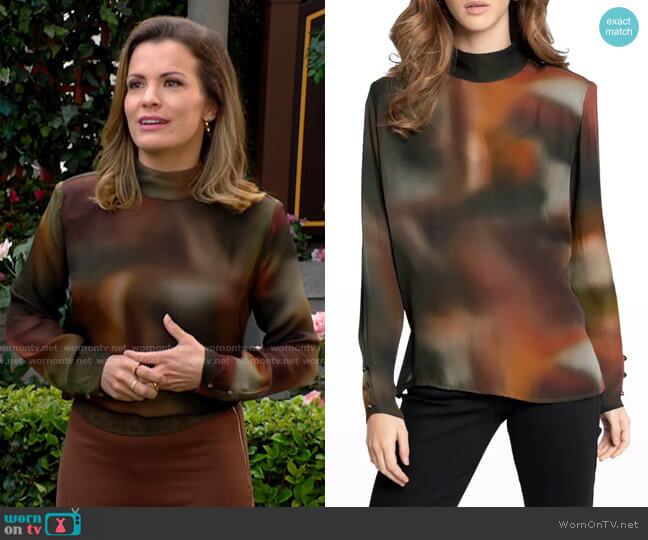 Nicole Miller Eclipse Mock-Neck Long-Sleeve Top worn by Chelsea Lawson (Melissa Claire Egan) on The Young and the Restless