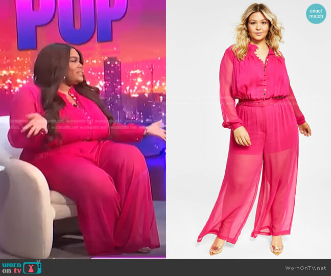 Trendy Plus Size Button-Front Jumpsuit by Nina Parker worn by Nina Parker on E! News