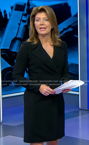 Norah's black collared wrap dress on CBS Evening News