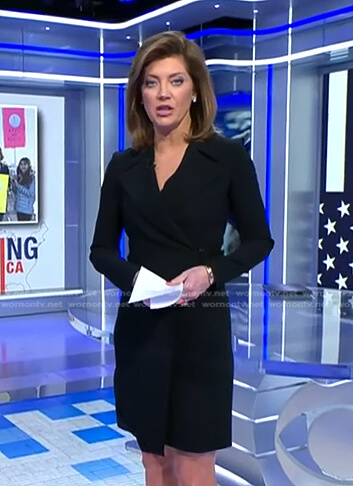 Norah’s black collared wrap dress on CBS Evening News