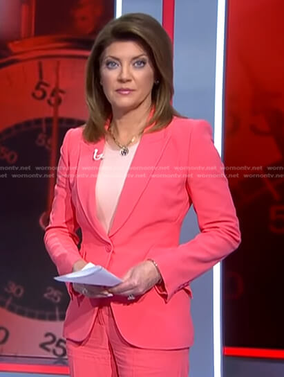 Norah's pink blazer on CBS Evening News