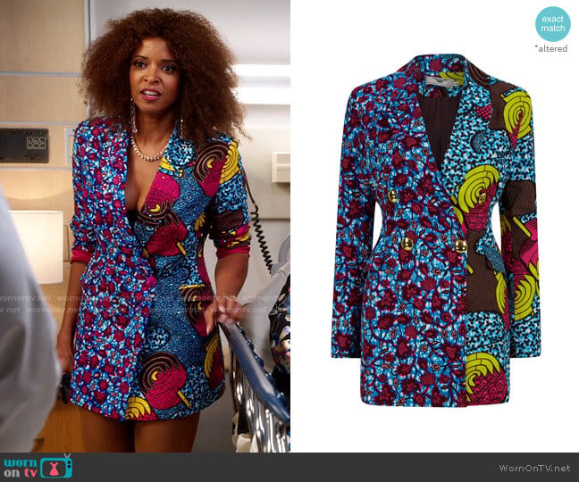 Ohema Ohene Jacqueline Print Clash African Print Blazer worn by Wickie Roy (Renée Elise Goldsberry) on Girls5eva