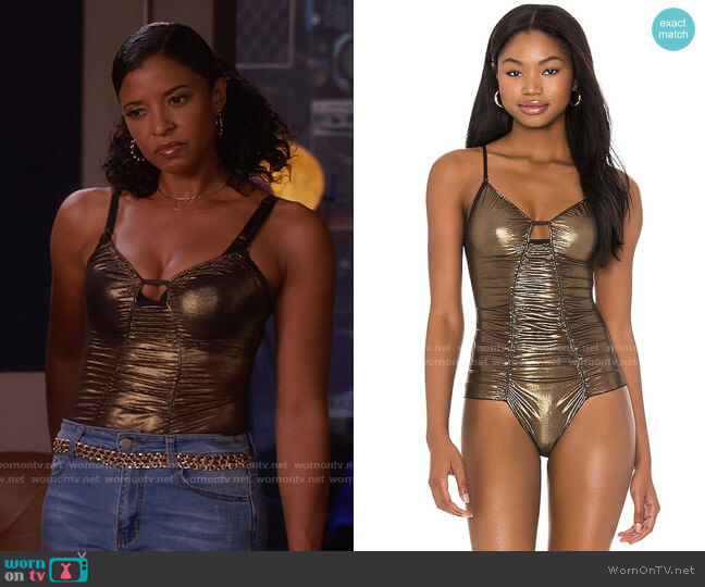 Only Hearts Pinup Bodysuit worn by Wickie Roy (Renée Elise Goldsberry) on Girls5eva
