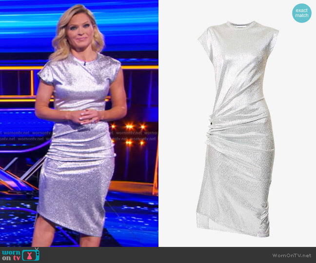 Asymmetric Ruched Stretch-Lurex Dress by Paco Rabanne worn by Sara Haines on The Chase