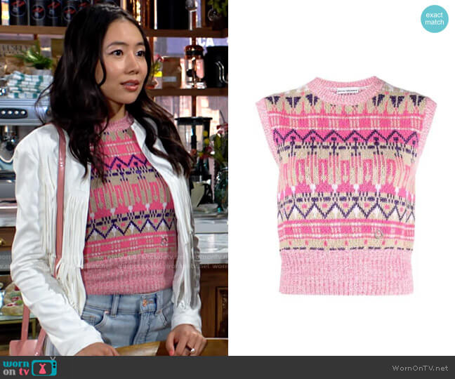 Paco Rabanne Metallic Fair Isle Wool-blend Tank  worn by Allie Nguyen (Kelsey Wang) on The Young and the Restless