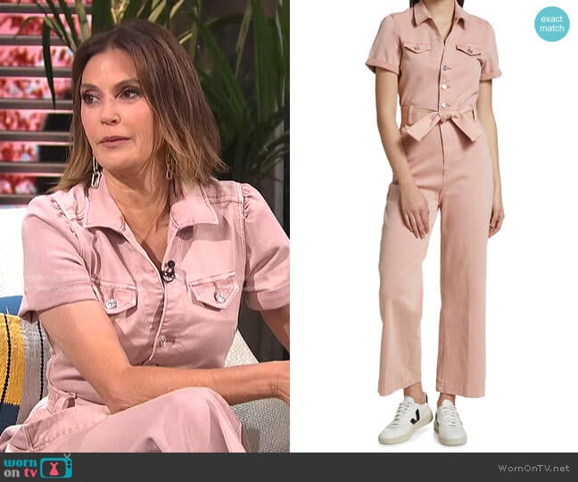 WornOnTV: Teri Hatcher’s pink denim jumpsuit on E! News Daily Pop ...