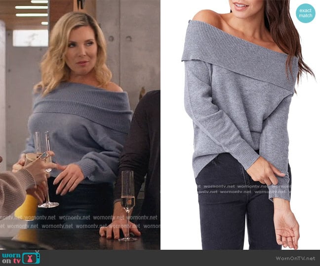 Izabella Off the Shoulder Wool Blend Sweater by Paige worn by June Diane Raphael on Home Economics