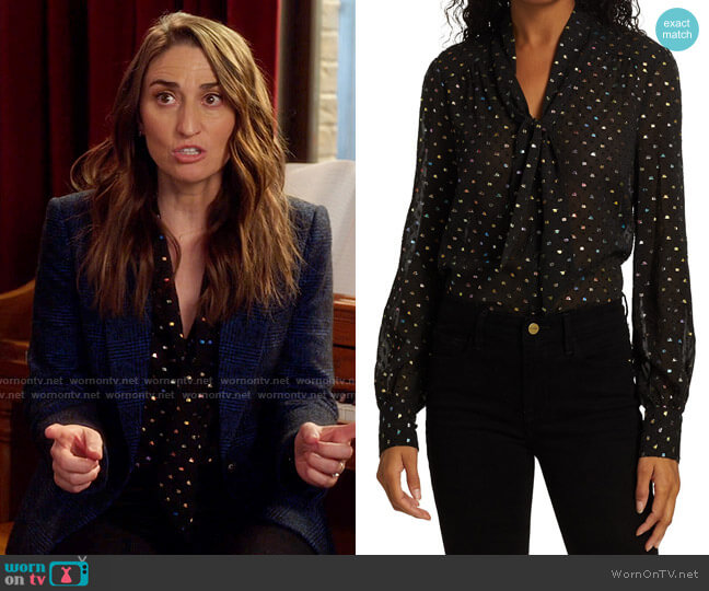 Paige Cleobelle Metallic Dot Blouse worn by Dawn Solano (Sara Bareilles) on Girls5eva