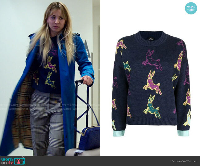 Paul Smith Bunny Sweater worn by Cassie Bowden (Kaley Cuoco) on The Flight Attendant