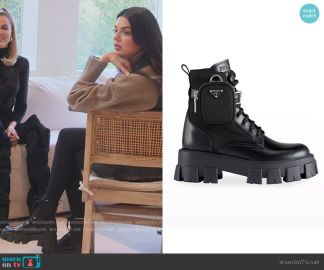 Leather Zip Pocket Combat Booties by Prada worn by Kendall Jenner (Kendall Jenner) on The Kardashians