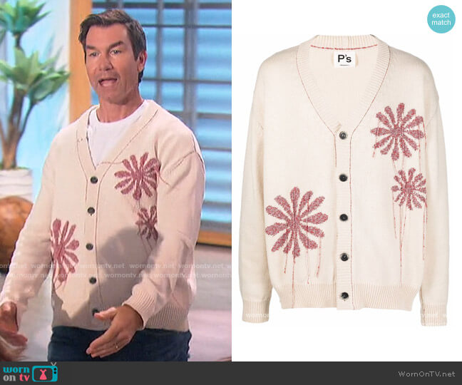 Intarsia-knit Floral Cardigan by Presidents worn by Jerry O'Connell  on The Talk
