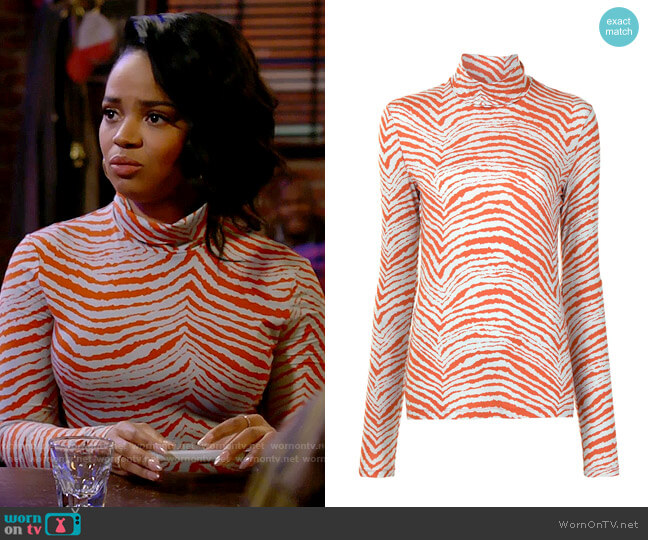 Proenza Schouler White Label Tiger Print High Neck Top worn by Randi (Kyla Pratt) on Call Me Kat