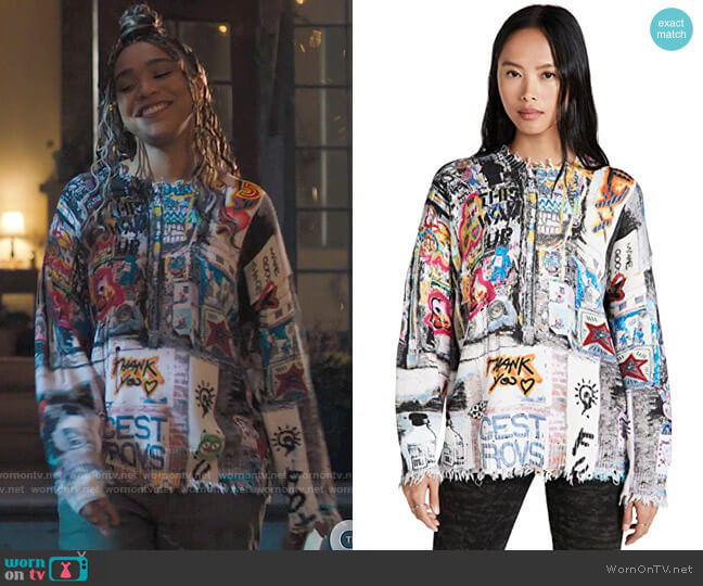 R13 Graffiti Sweater worn by Mikaela Danso (Lucy Barrett) on Charmed