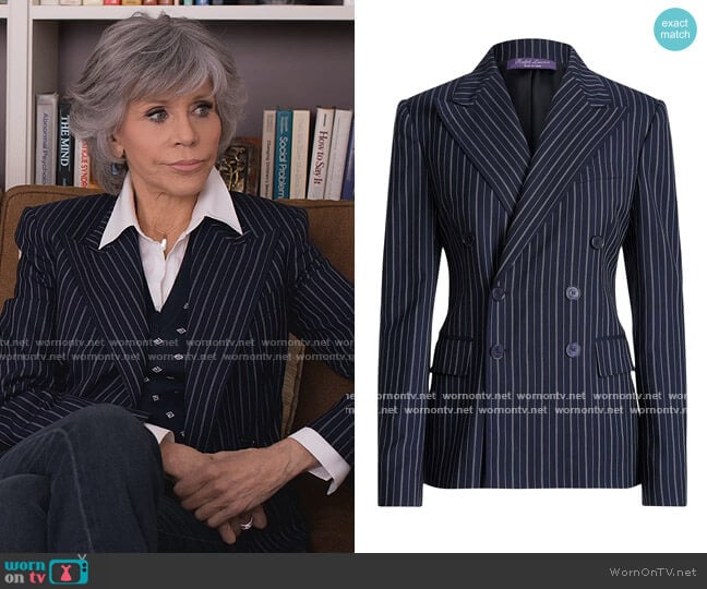 Grace’s navy pinstripe blazer on Grace and Frankie