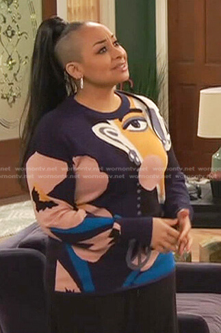 Raven's navy face print sweater on Ravens Home