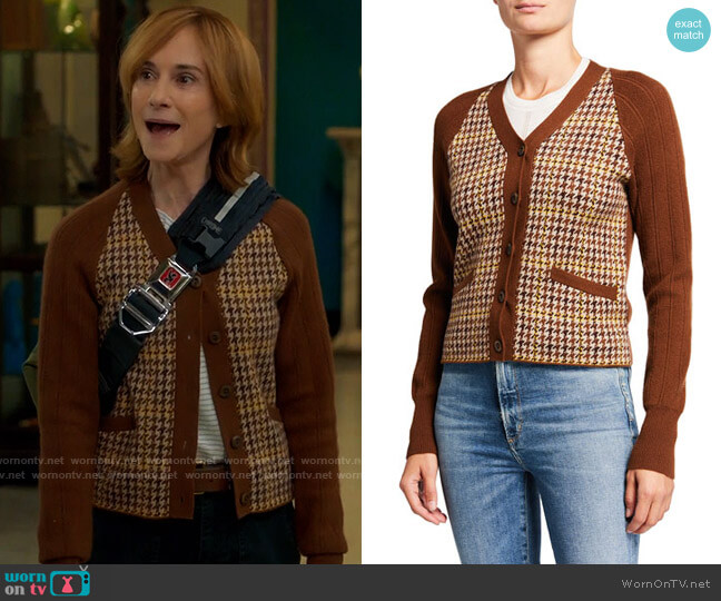 re/done 60s Slim V-neck Cardigan worn by Arpi Meskimen (Holly Hunter) on Mr Mayor