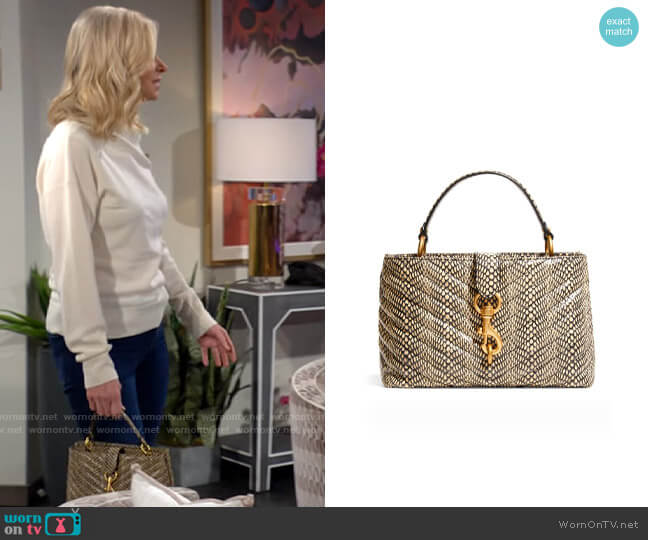 Rebecca Minkoff Edie Snake-Print Top-Handle Satchel Bag worn by Ashley Abbott (Eileen Davidson) on The Young and the Restless