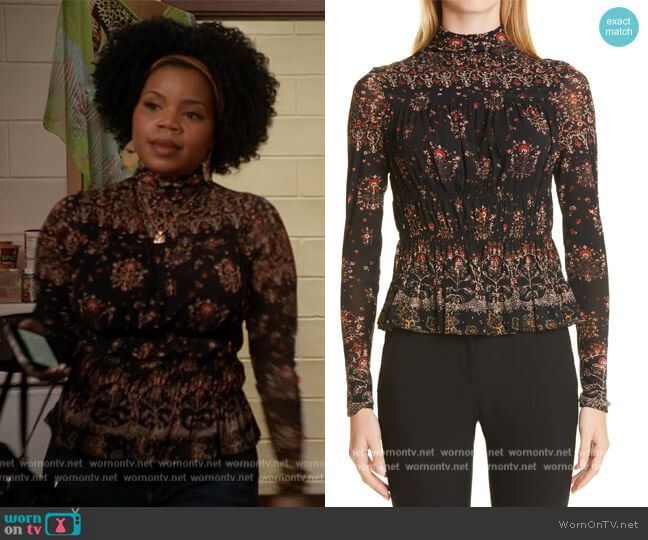 Mesh Shell Long Sleeve Top by Rebecca Taylor worn by Amara Patterson (Kelly Jenrette) on All American Homecoming