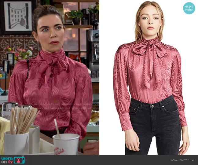 WornOnTV: Victoria’s pink swirl pattern tie neck blouse on The Young ...
