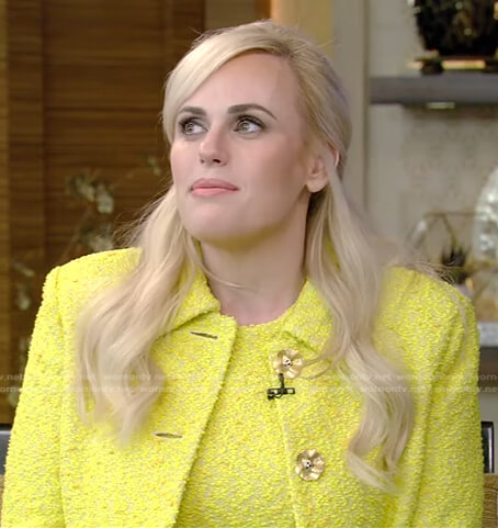Rebel Wilson’s yellow tweed dress and jacket on Live with Kelly and Ryan