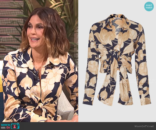 Linen Printed Tie Waist Blouse by Reiss worn by Teri Hatcher on E! News Daily Pop