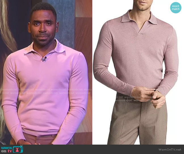 Milburn Open Collar Long Sleeve Wool Polo by Reiss worn by Justin Sylvester  on E! News