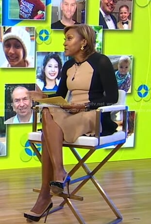 Robin’s beige and black colorblock dress on Good Morning America