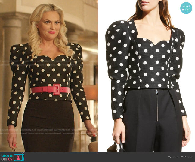 Fiona Puff-Sleeve Top by Rohe worn by Alexis Carrington (Elaine Hendrix) on Dynasty