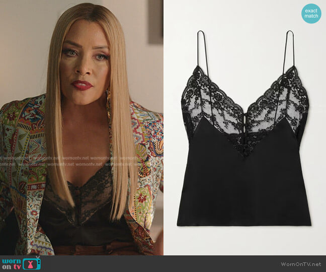 Lace and Silk Satin Camisole by Saint Laurent worn by Dominique Deveraux (Michael Michele) on Dynasty