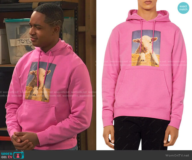 Farm Graphic Hoodie by Sandro worn by Booker Baxter (Issac Ryan Brown) on Ravens Home