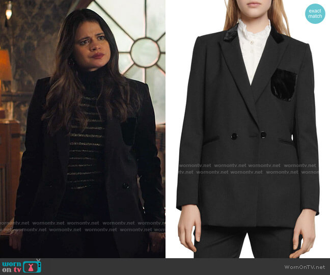 Sandro Nicky Velvet-Pocket Blazer worn by Mel Vera (Melonie Diaz) on Charmed