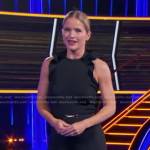 Sara’s black ruffle jumpsuit on The Chase