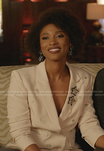 Sasha's white star embellished blazer on Dynasty