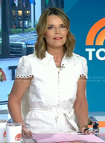 WornOnTV: Savannah’s white embroidered shirtdress on Today | Savannah ...