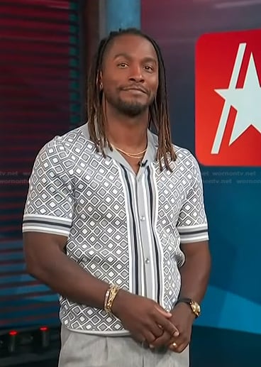 Scott’s grey geometric print shirt on Access Hollywood