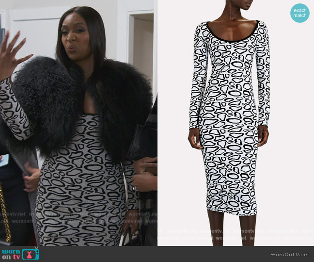 Giraffe Scoop Neck Sweater Dress by Sergio Hudson worn by Marlo Hampton on The Real Housewives of Atlanta