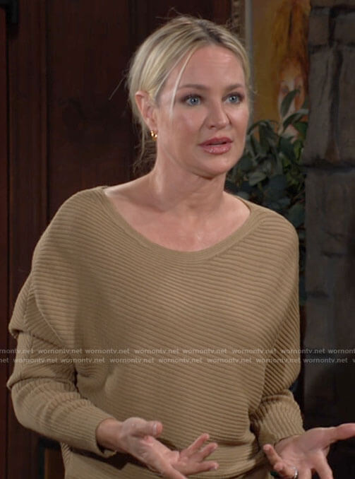 Sharon's camel sweater on The Young and the Restless