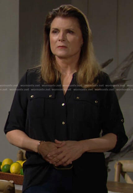 Sheila's black button down shirt on The Bold and the Beautiful