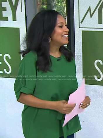 Sheinelle's green tie waist top and earrings on Today